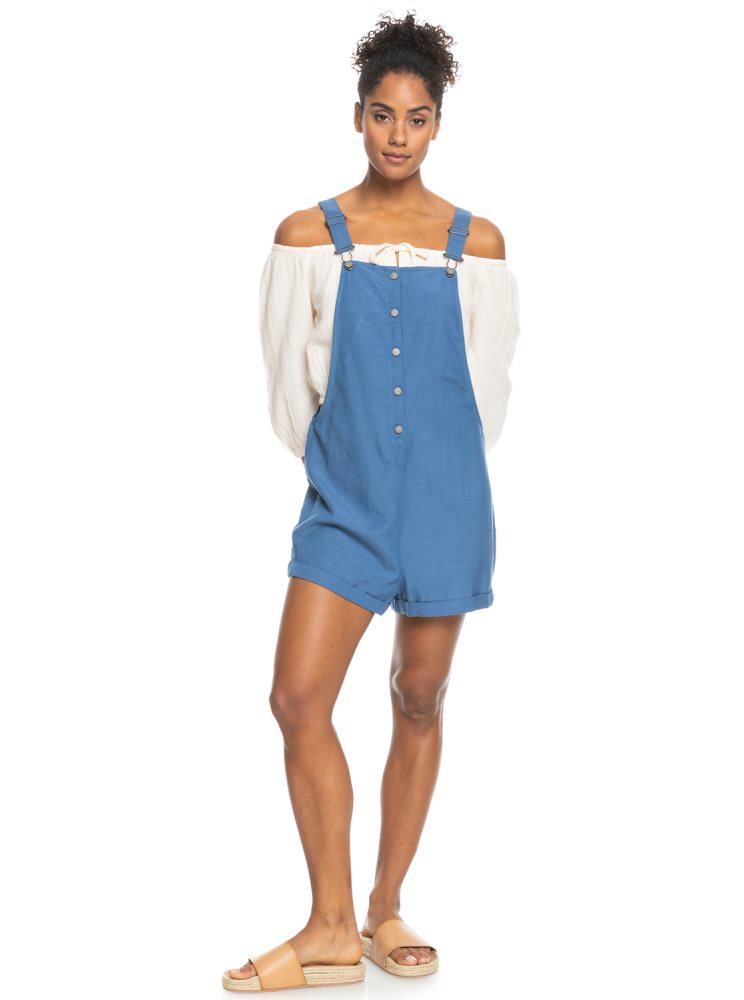 Rompers Roxy Back To Goodbye Corta Overalls Bleu Femme | EED-84106171