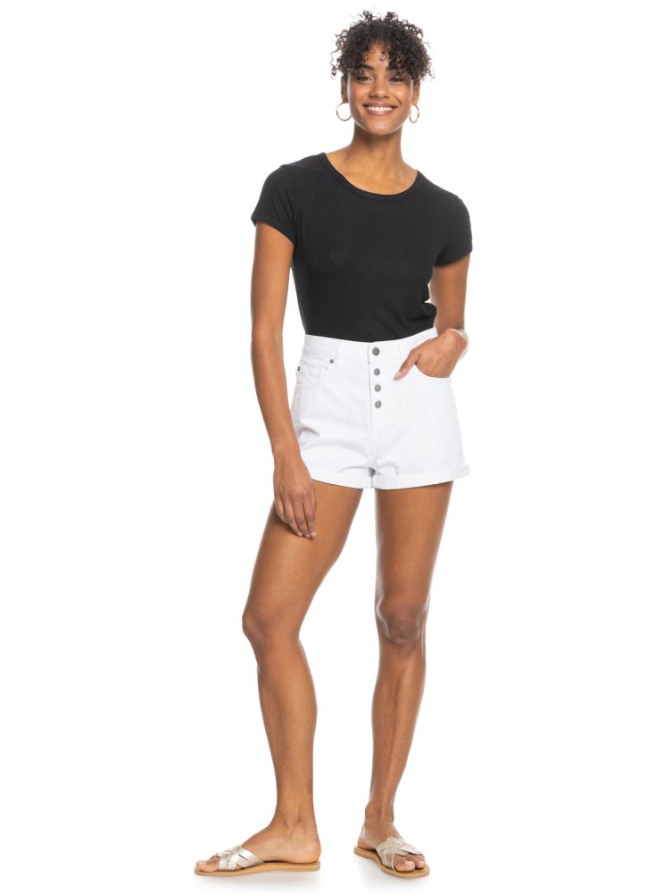 Shorts Roxy Authentic Summer White High Denim Blanche Femme | IXR-82230276