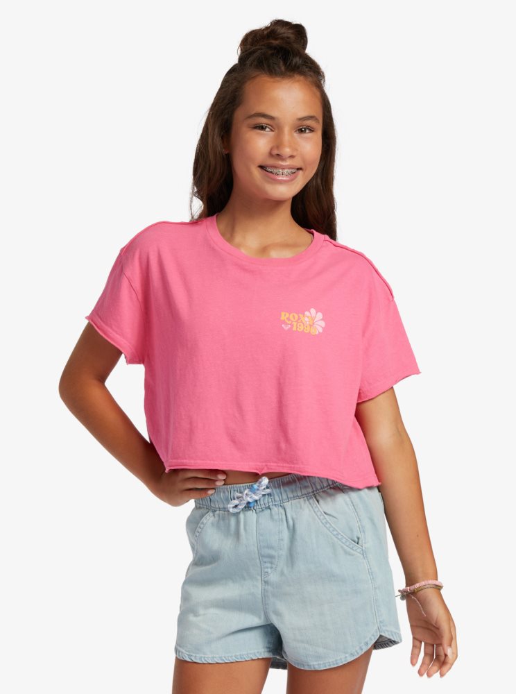 T Shirts Roxy 4-16 Since 1990 Oversized Cropped Rose Enfant | KCQ-49939294