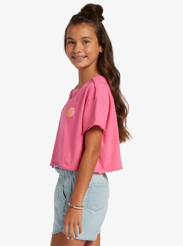 T Shirts Roxy 4-16 Since 1990 Oversized Cropped Rose Enfant | KCQ-49939294