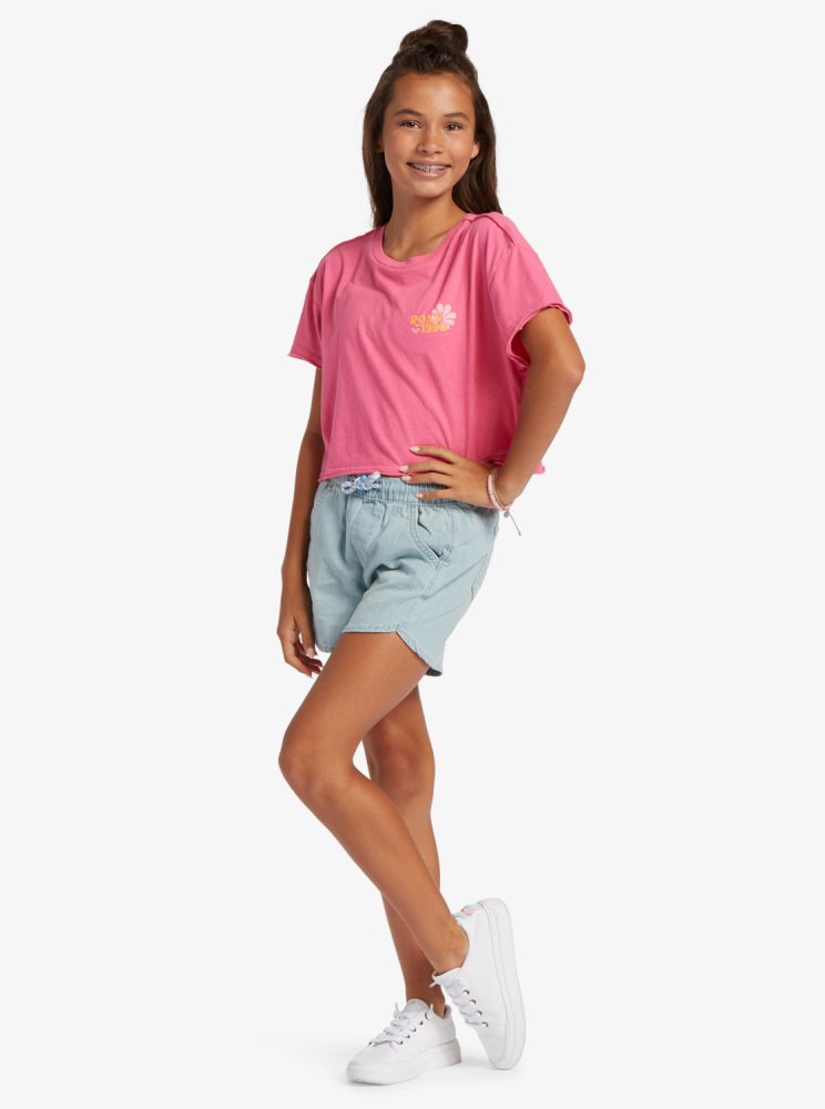 T Shirts Roxy 4-16 Since 1990 Oversized Cropped Rose Enfant | KCQ-49939294