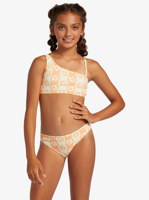 Bikini Roxy 4-16 Wavy Flower Two Piece Crop Top Set Blanche Kaki Enfant | RFF-55568641