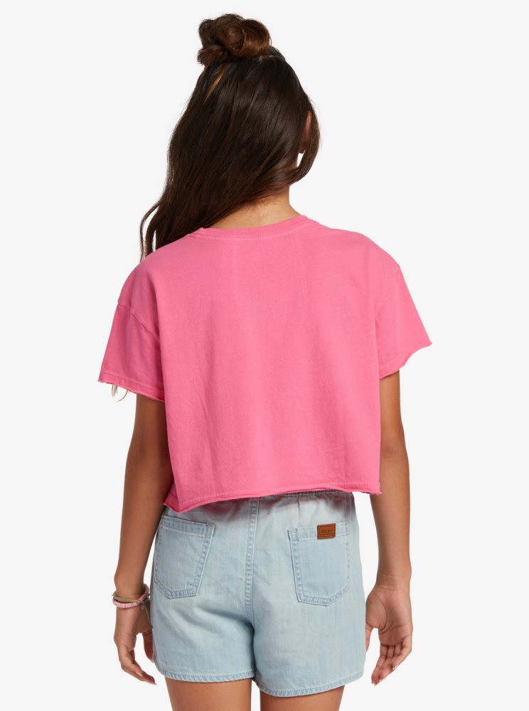 T Shirts Roxy 4-16 Since 1990 Oversized Cropped Rose Enfant | KCQ-49939294