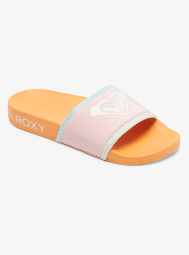 Sandales Roxy 4-16 Slippy Neo Blanche Orange Rose Enfant | DML-49143327