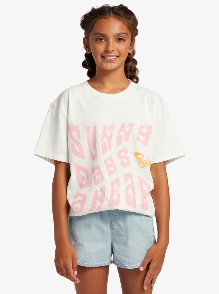 T Shirts Roxy 4-16 Sunny Days Oversized Blanche Enfant | SZB-39474180