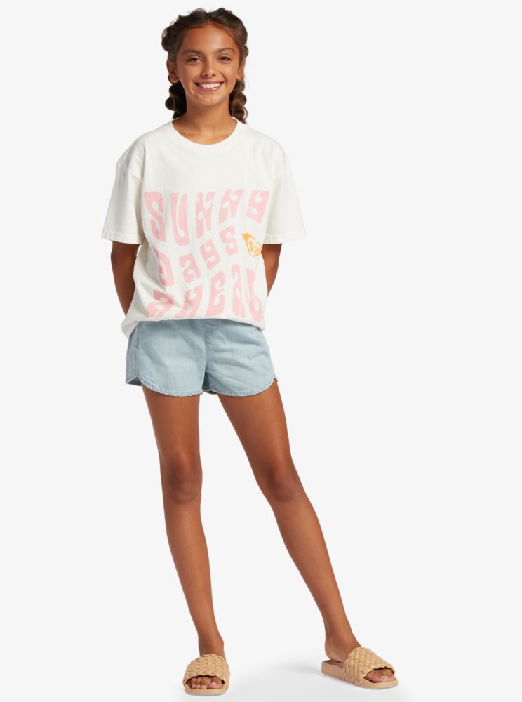 T Shirts Roxy 4-16 Sunny Days Oversized Blanche Enfant | SZB-39474180