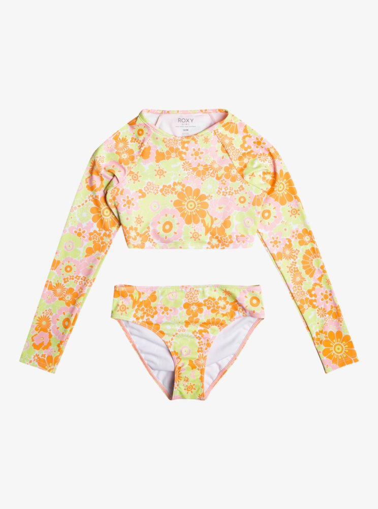 Rashguards Roxy 4-16 Last In Paradise Cropped Long Sleeve UPF 50 Set Orange Enfant | SDW-22885833