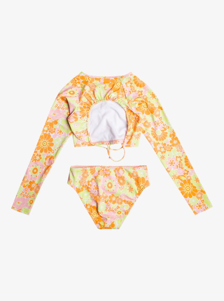 Rashguards Roxy 4-16 Last In Paradise Cropped Long Sleeve UPF 50 Set Orange Enfant | SDW-22885833