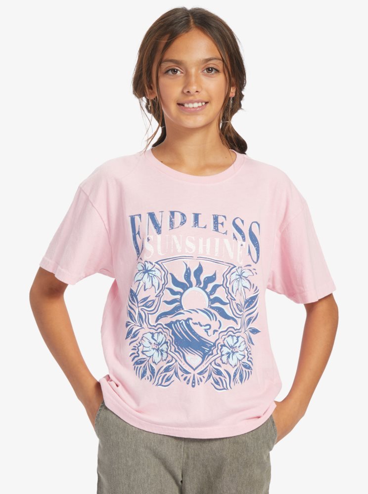 T Shirts Roxy 4-16 Endless Sunshine Oversized Rose Enfant | NMD-62131944