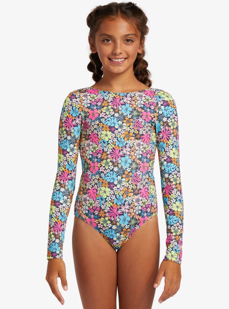 Maillots De Bain Roxy 4-16 Daisy Mood Long Sleeve Indigo Enfant | TLI-88101125