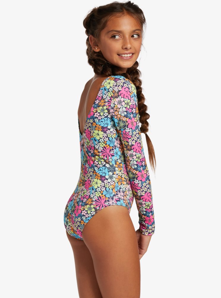 Maillots De Bain Roxy 4-16 Daisy Mood Long Sleeve Indigo Enfant | TLI-88101125