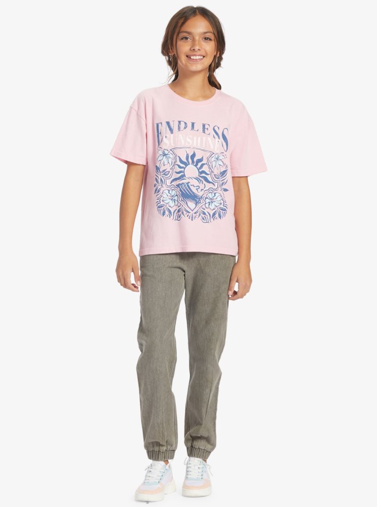 T Shirts Roxy 4-16 Endless Sunshine Oversized Rose Enfant | NMD-62131944