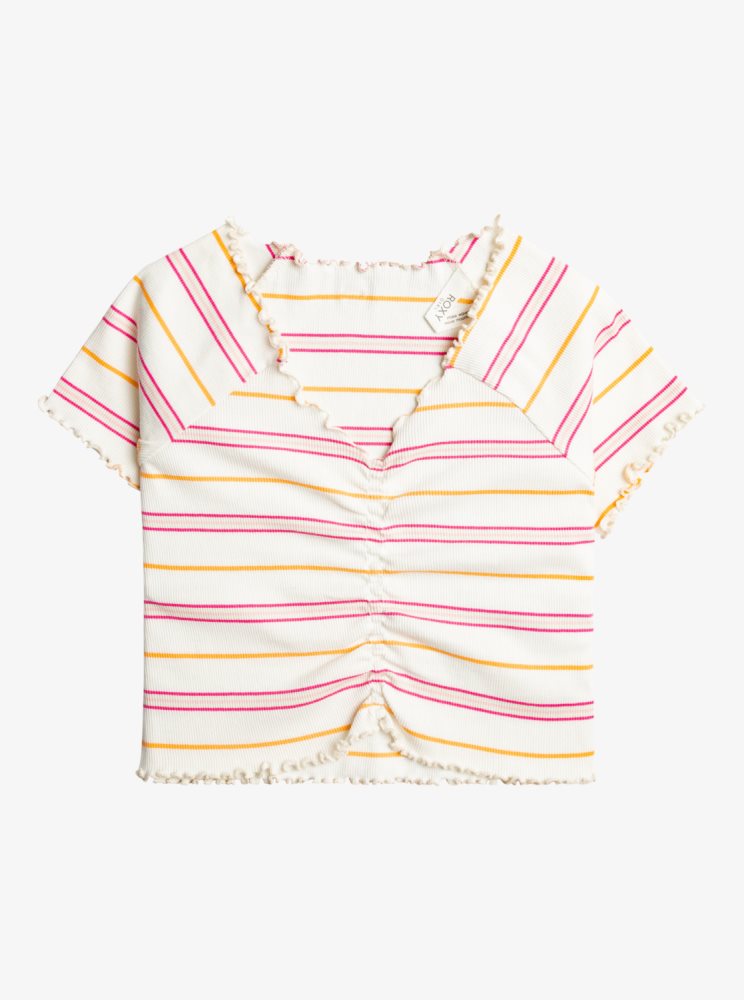 T Shirts Roxy Get The Party Started Blanche Stripes Enfant | JMW-47964282