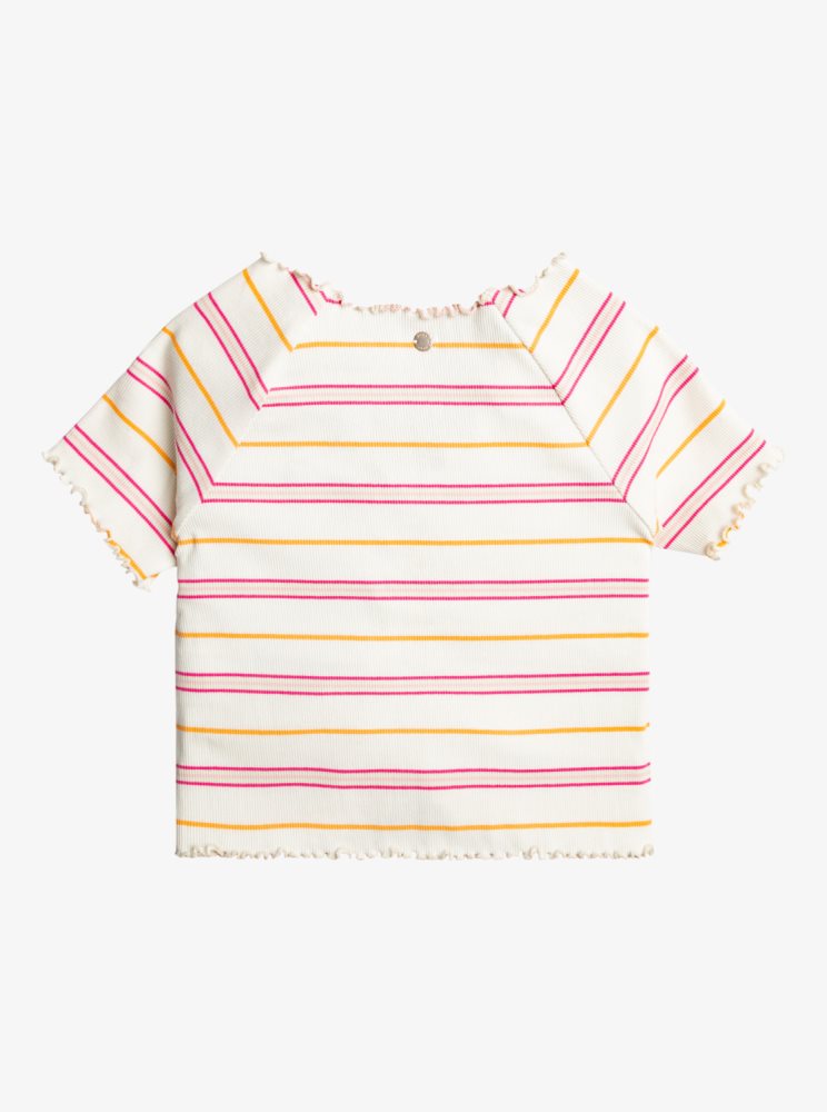 T Shirts Roxy Get The Party Started Blanche Stripes Enfant | JMW-47964282