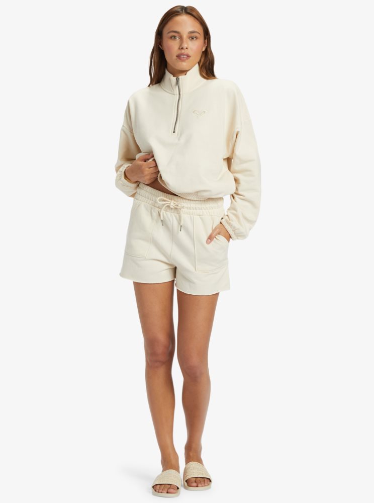 Shorts Roxy Hike Corta Sweatshirt Blanche Femme | OJN-14996225