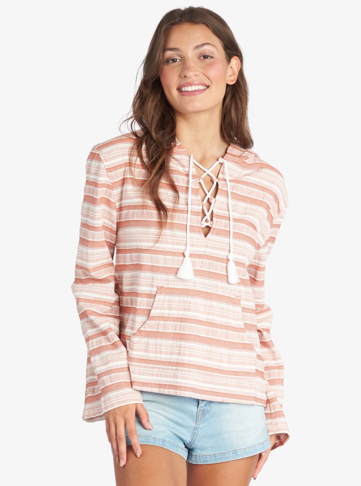 Sweat à Capuche Roxy Paradise Calling Woven Poncho Stripes Femme | SBT-05080801