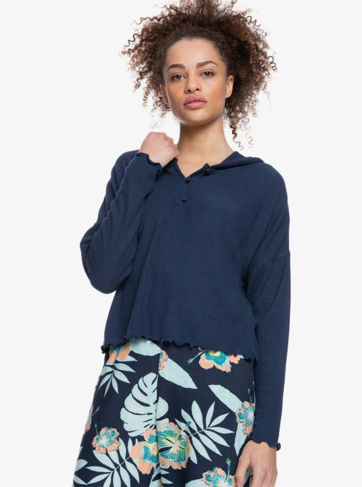 Hauts Roxy Cozy Day Long Sleeve Rib Knit Indigo Femme | FNQ-81575176