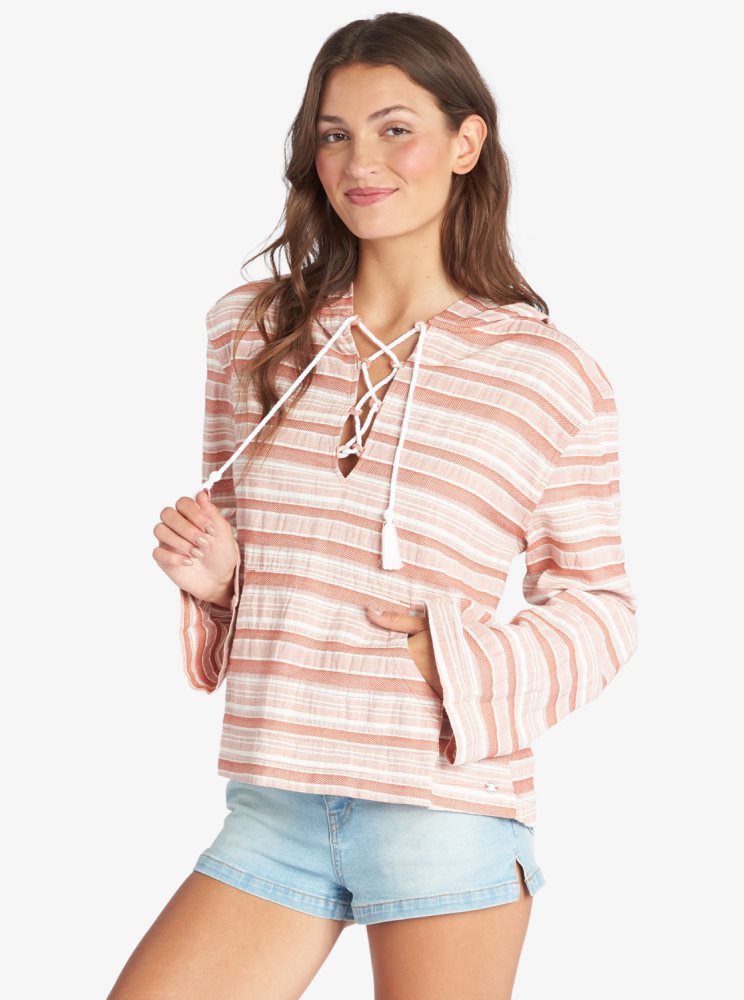 Sweat à Capuche Roxy Paradise Calling Woven Poncho Stripes Femme | SBT-05080801