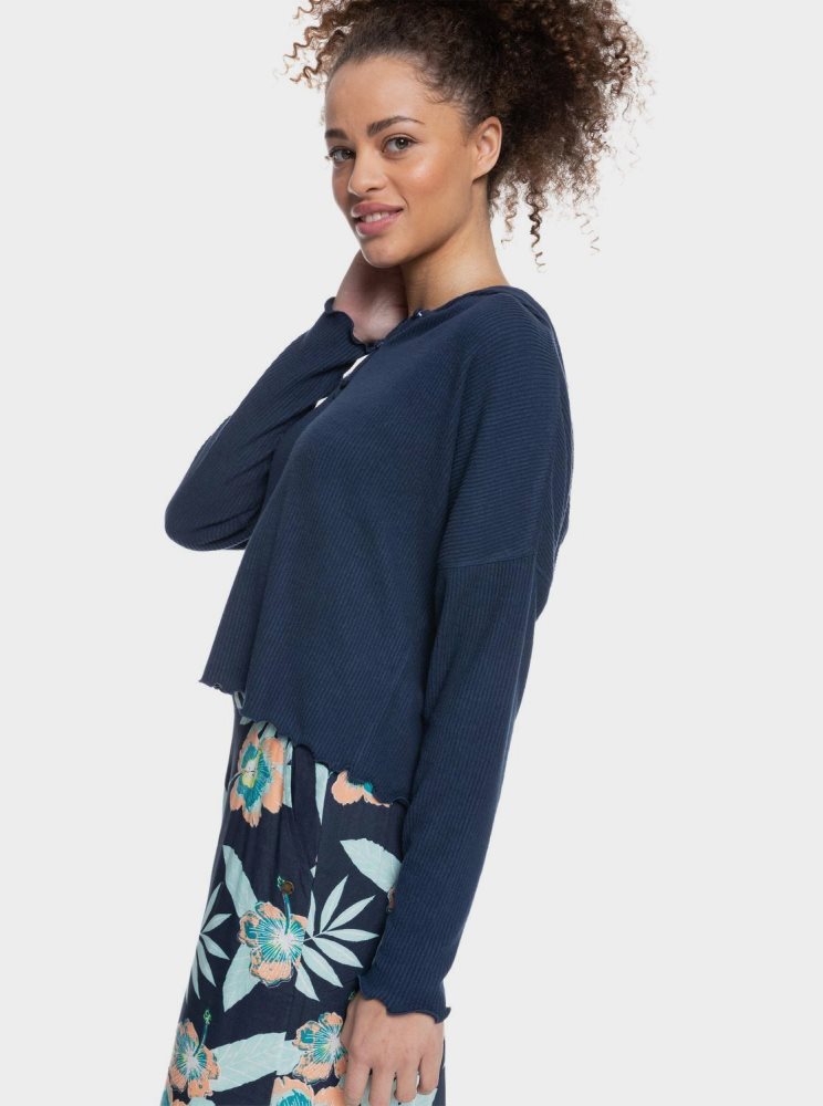 Hauts Roxy Cozy Day Long Sleeve Rib Knit Indigo Femme | FNQ-81575176