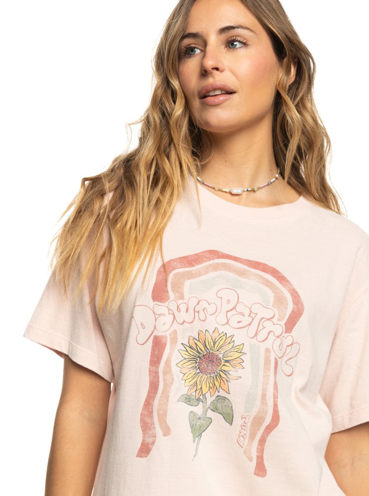 T Shirts Roxy Moonlight Sunset A Oversized Boyfriend Corail Femme | LJJ-35286601