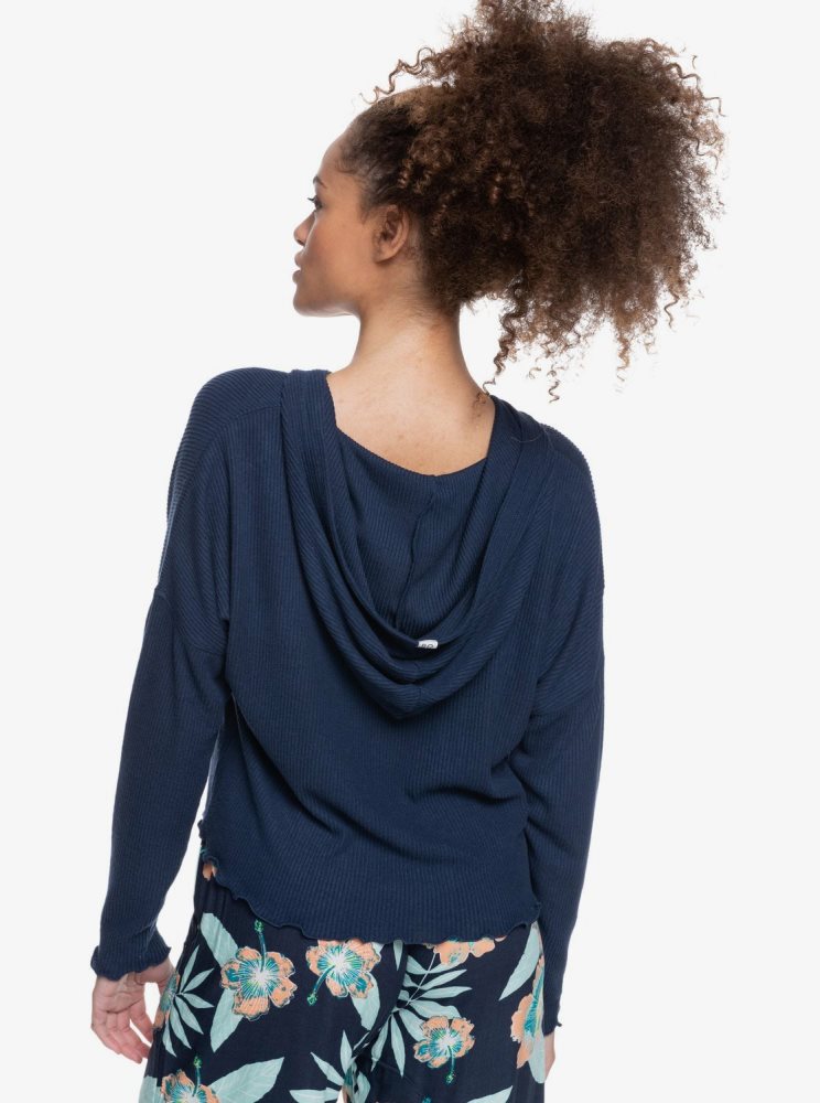 Hauts Roxy Cozy Day Long Sleeve Rib Knit Indigo Femme | FNQ-81575176