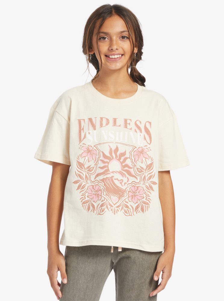 T Shirts Roxy 4-16 Endless Sunshine Oversized Blanche Enfant | VWP-95958330