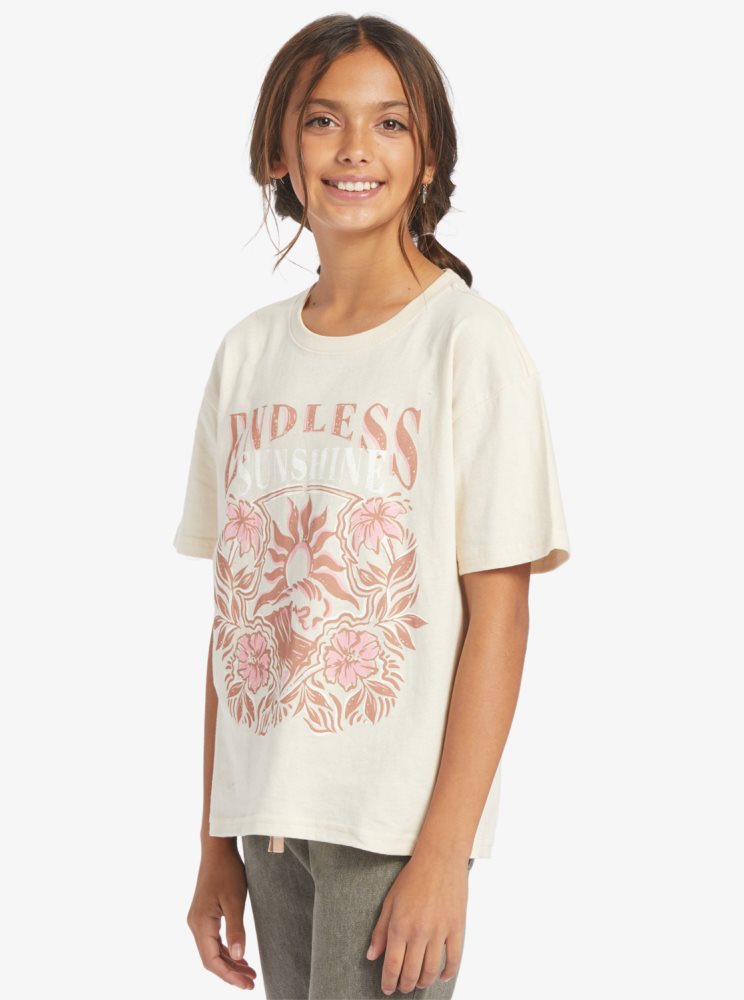 T Shirts Roxy 4-16 Endless Sunshine Oversized Blanche Enfant | VWP-95958330