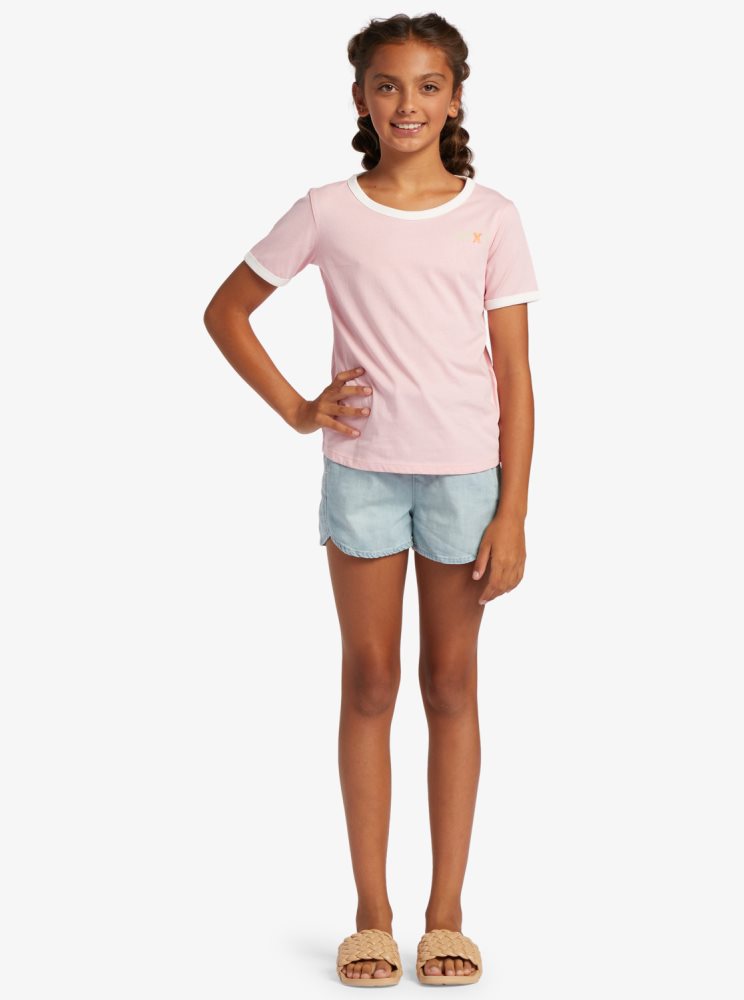 T Shirts Roxy 4-16 Cottonflower Rose Enfant | ADO-90263456