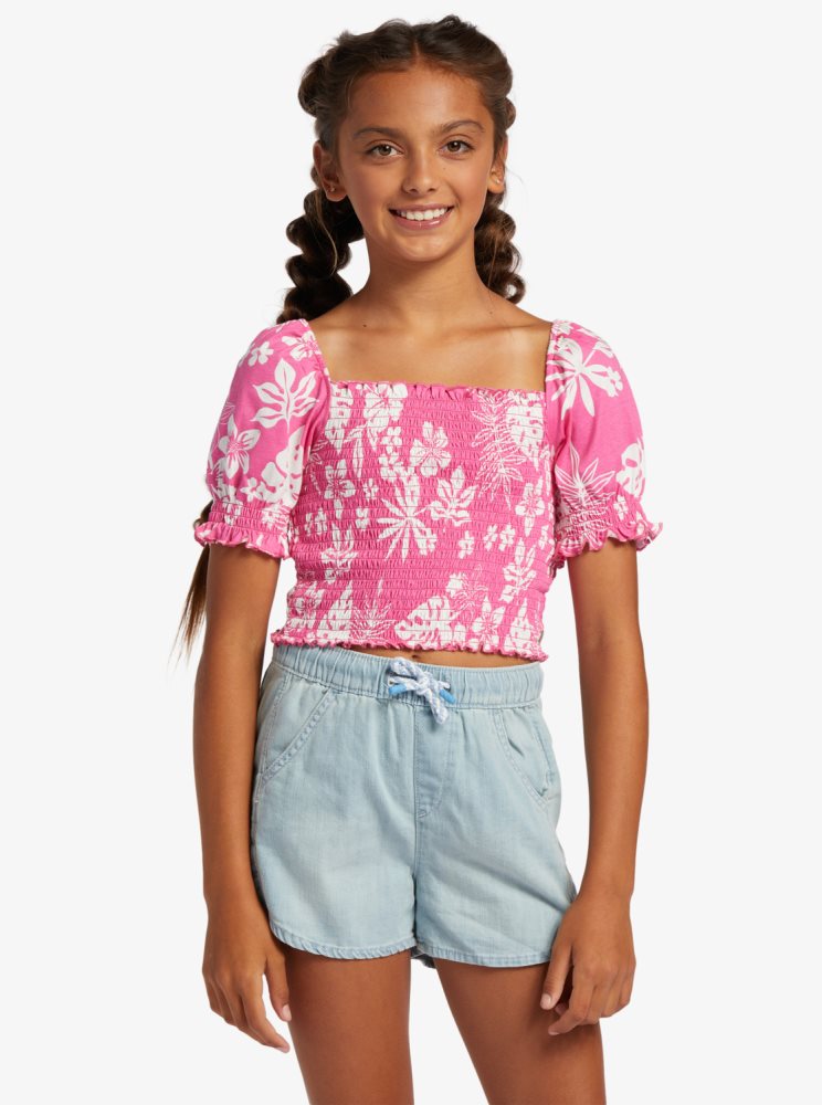 Hauts Roxy 4-16 Sunday Night Sessions Puff Sleeve Rose Enfant | TKI-45073363