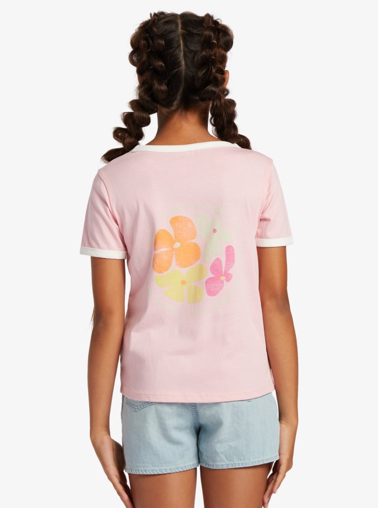 T Shirts Roxy 4-16 Cottonflower Rose Enfant | ADO-90263456