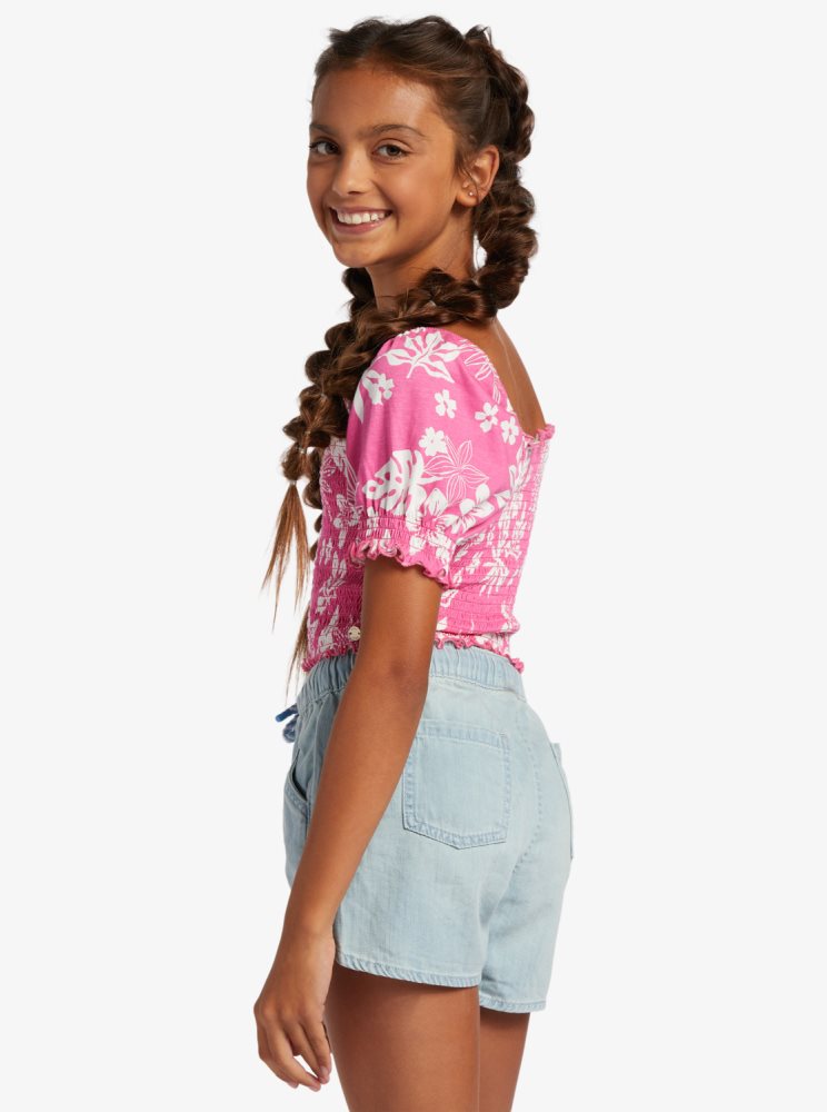 Hauts Roxy 4-16 Sunday Night Sessions Puff Sleeve Rose Enfant | TKI-45073363