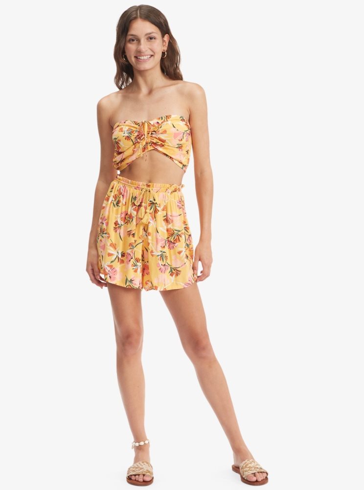 Shorts Roxy Happiness Awaits Beach Jaune Fleur Femme | YTE-52125315