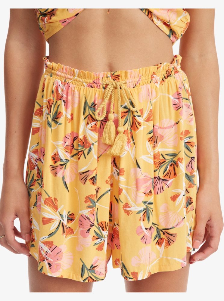 Shorts Roxy Happiness Awaits Beach Jaune Fleur Femme | YTE-52125315