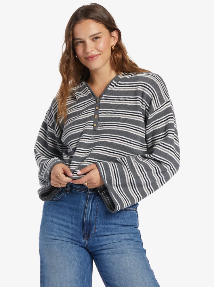 Sweat à Capuche Roxy Side Swipe Poncho Grise Foncé Stripes Femme | LMI-46451302