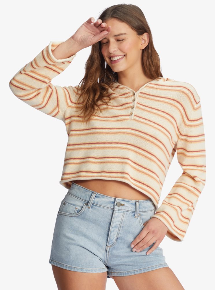 Sweat à Capuche Roxy Side Swipe Poncho Stripes Femme | UMG-82923248