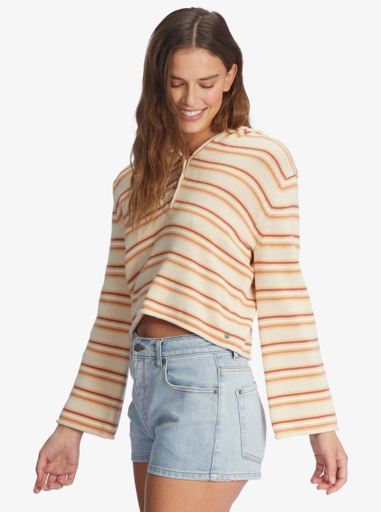 Sweat à Capuche Roxy Side Swipe Poncho Stripes Femme | UMG-82923248