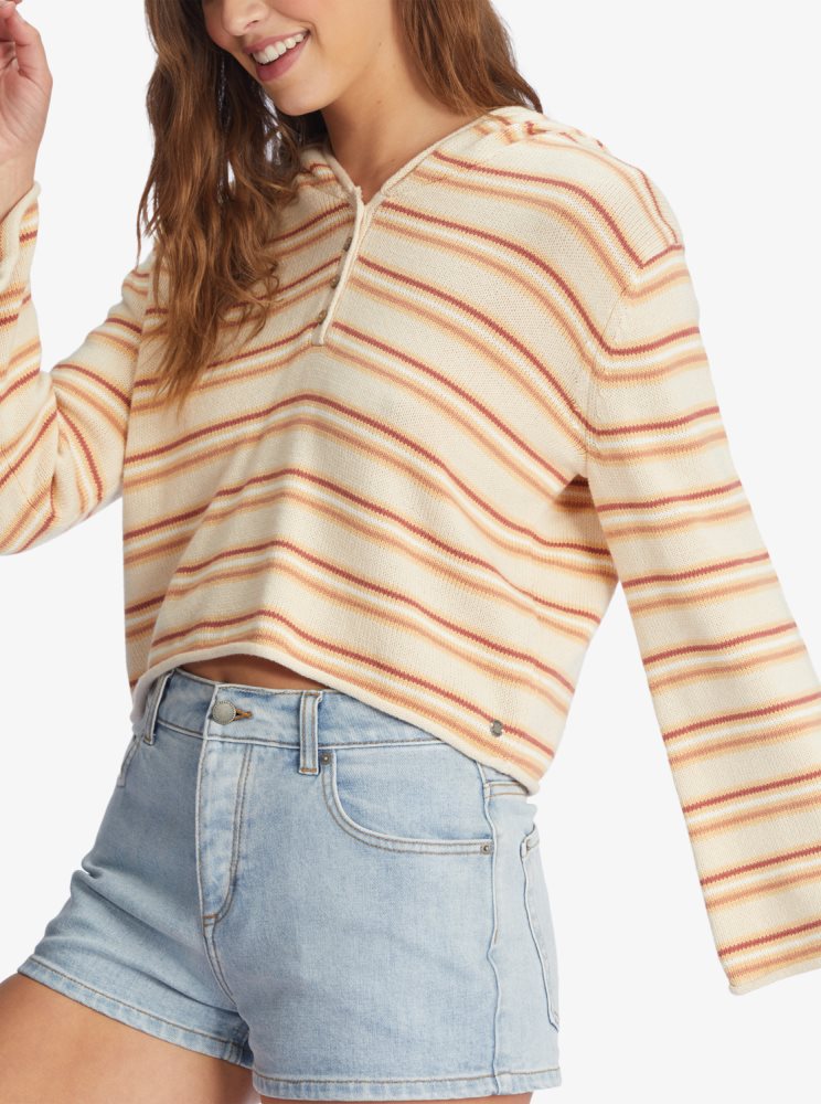 Sweat à Capuche Roxy Side Swipe Poncho Stripes Femme | UMG-82923248