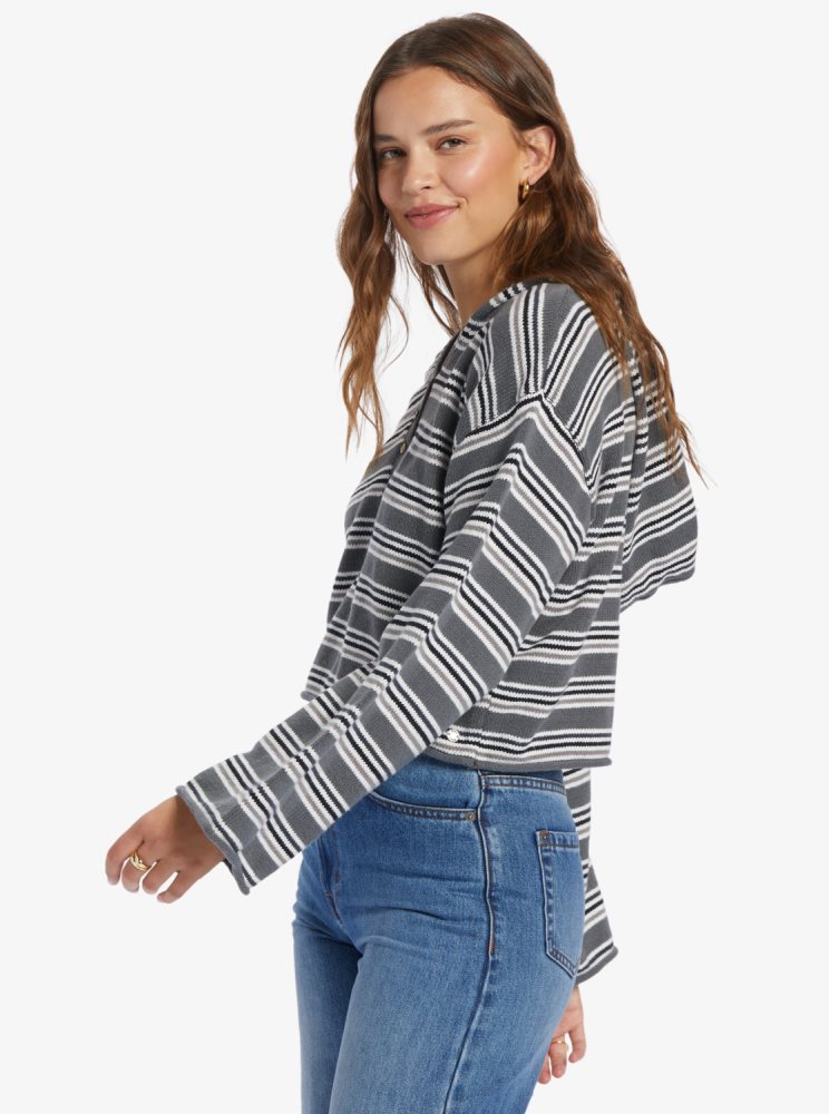 Sweat à Capuche Roxy Side Swipe Poncho Grise Foncé Stripes Femme | LMI-46451302