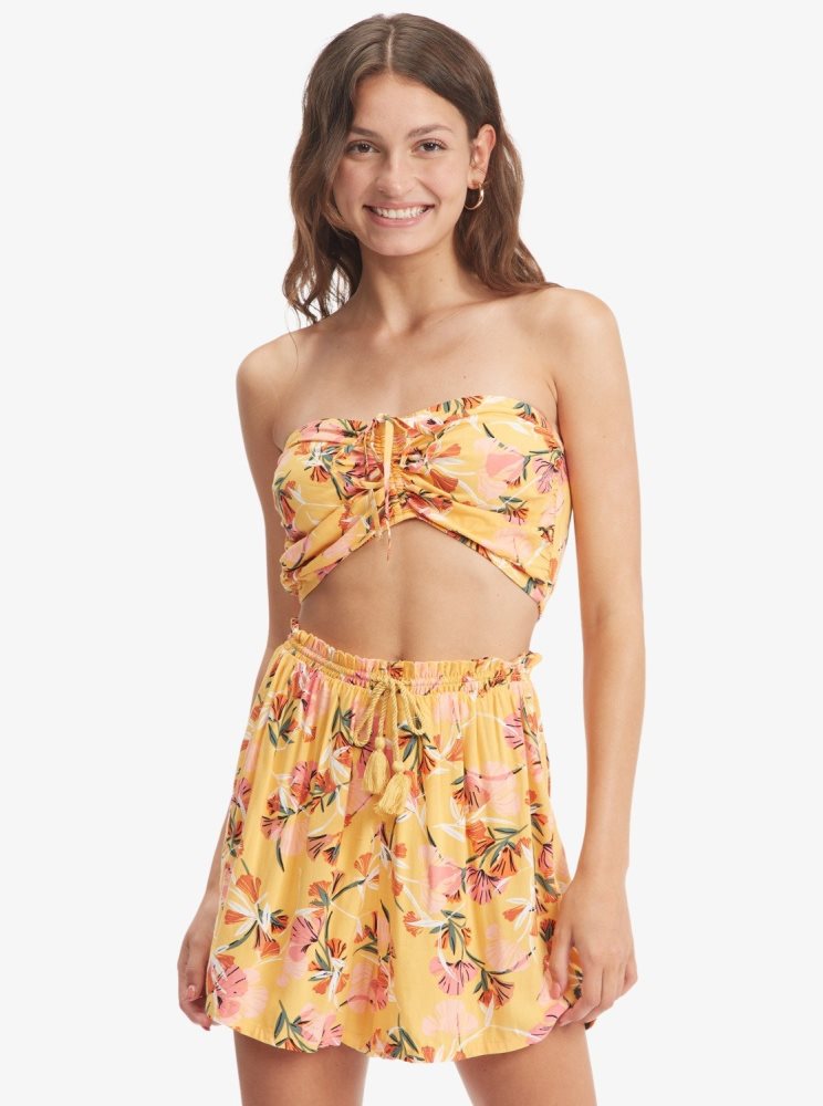 Hauts Roxy Island Hops Halter Tube Jaune Fleur Femme | DAL-53246230