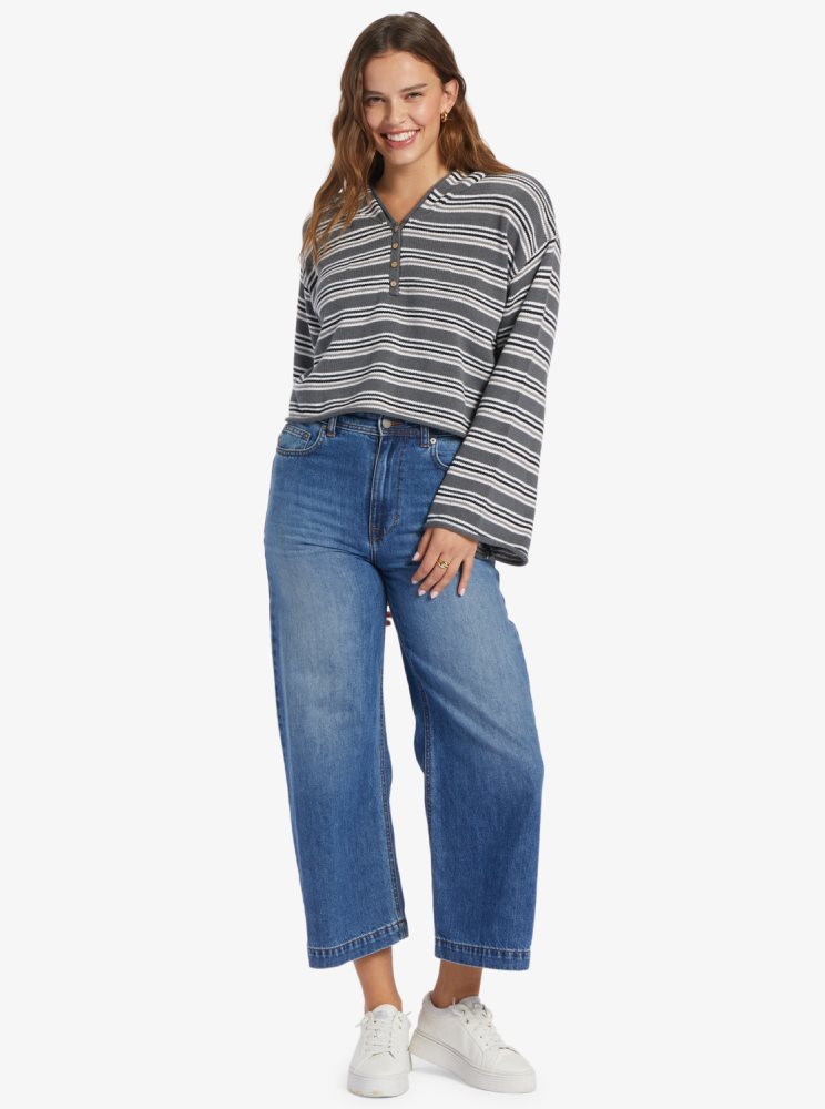 Sweat à Capuche Roxy Side Swipe Poncho Grise Foncé Stripes Femme | LMI-46451302