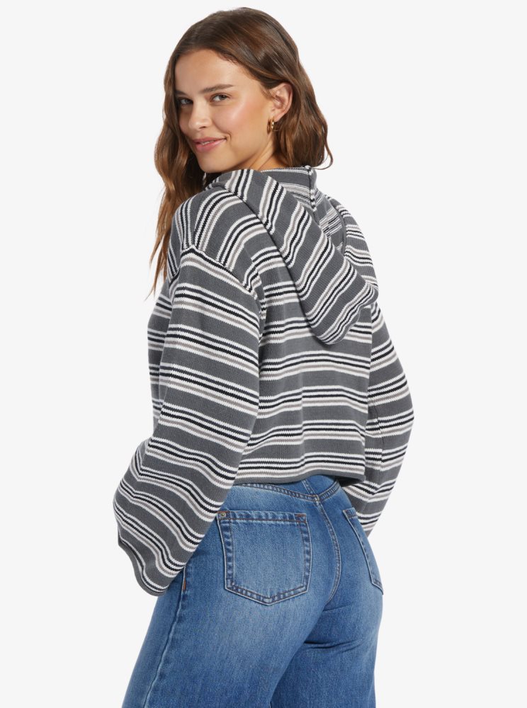 Sweat à Capuche Roxy Side Swipe Poncho Grise Foncé Stripes Femme | LMI-46451302