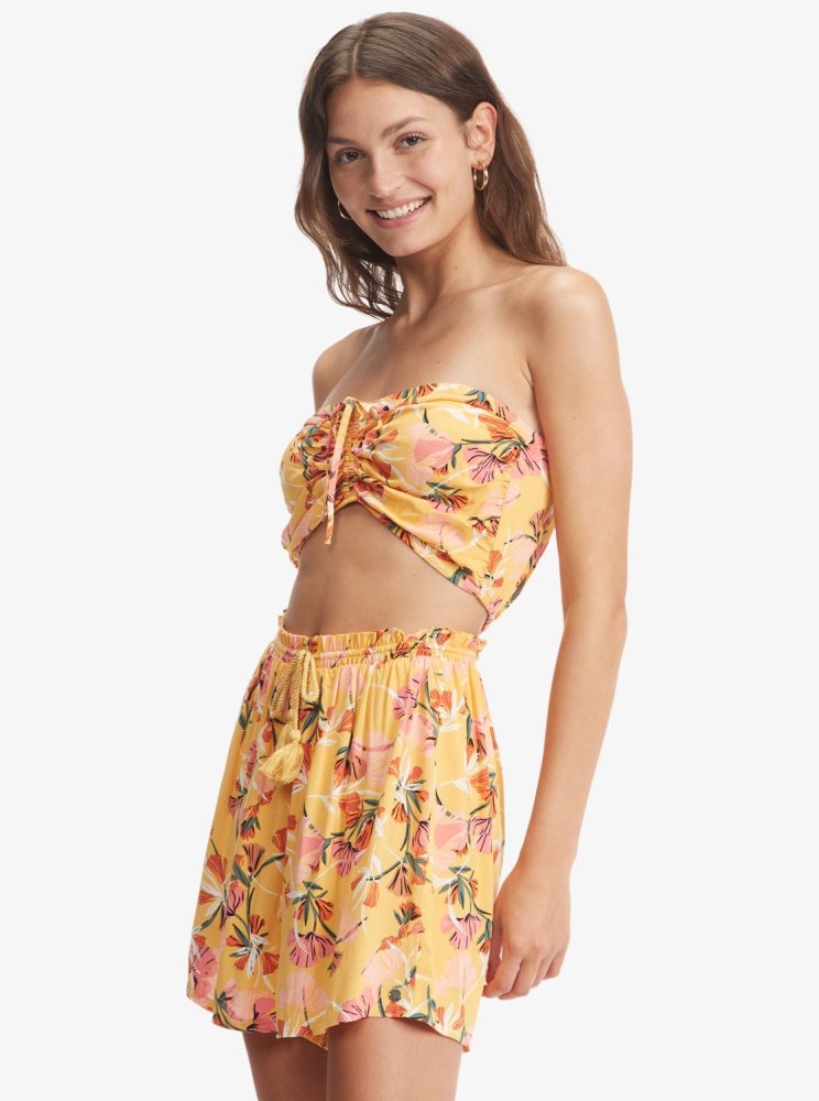 Hauts Roxy Island Hops Halter Tube Jaune Fleur Femme | DAL-53246230