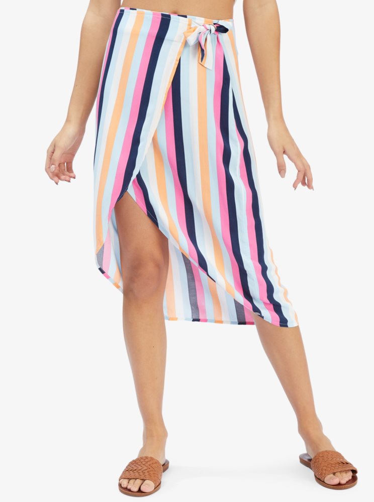 Jupes Roxy Destiny Waits Midi Wrap Bleu Stripes Femme | EFG-00413468