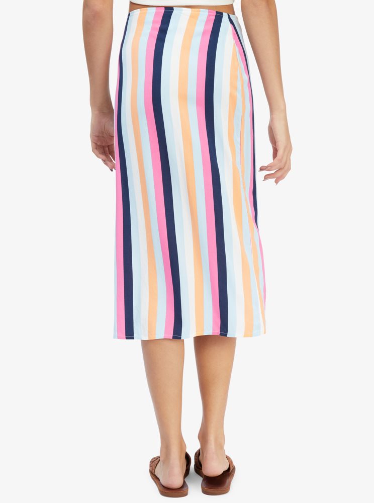 Jupes Roxy Destiny Waits Midi Wrap Bleu Stripes Femme | EFG-00413468