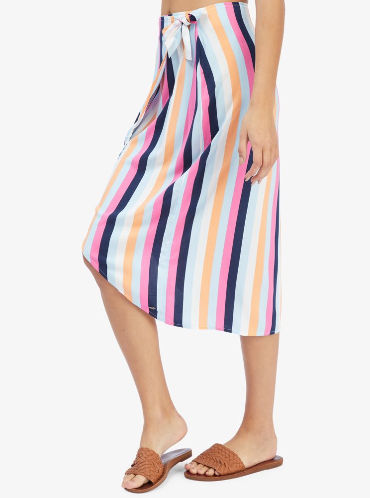 Jupes Roxy Destiny Waits Midi Wrap Bleu Stripes Femme | EFG-00413468