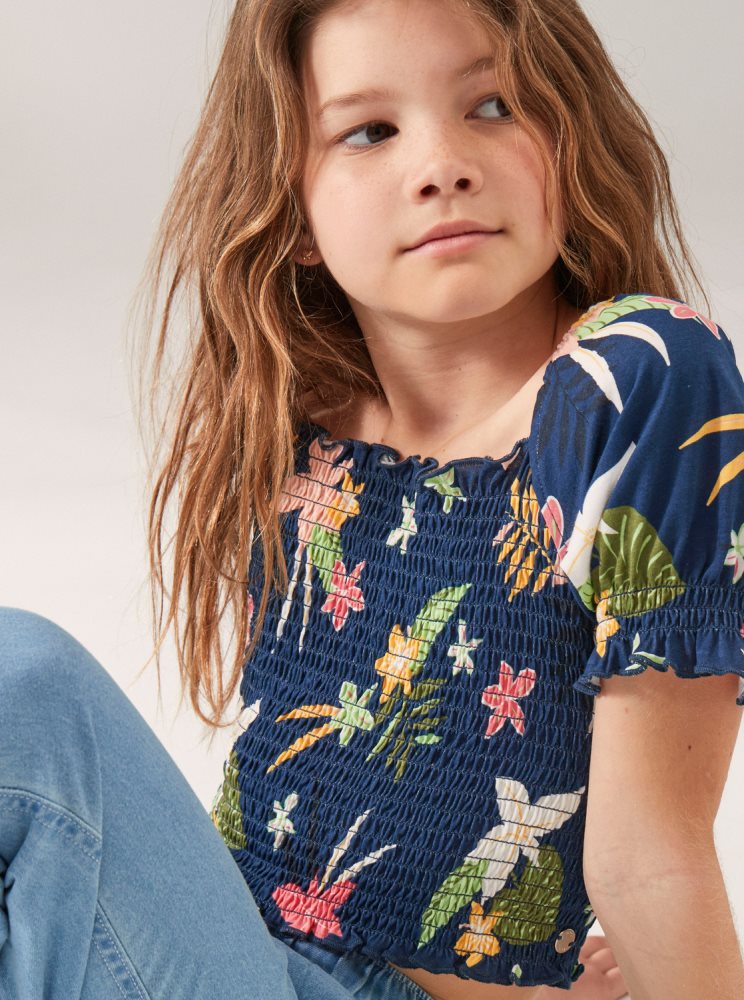 Hauts Roxy 4-16 Sunday Night Sessions Puff Sleeve Indigo Enfant | TOS-22386933