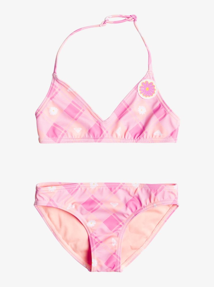 Bikini Roxy 2-7 Flower Plaid Triangle Two Piece Set Rose Enfant | JUG-90517093