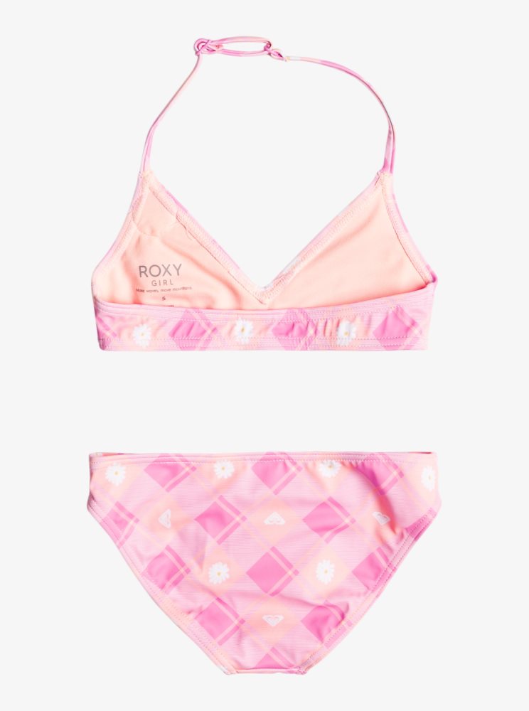 Bikini Roxy 2-7 Flower Plaid Triangle Two Piece Set Rose Enfant | JUG-90517093