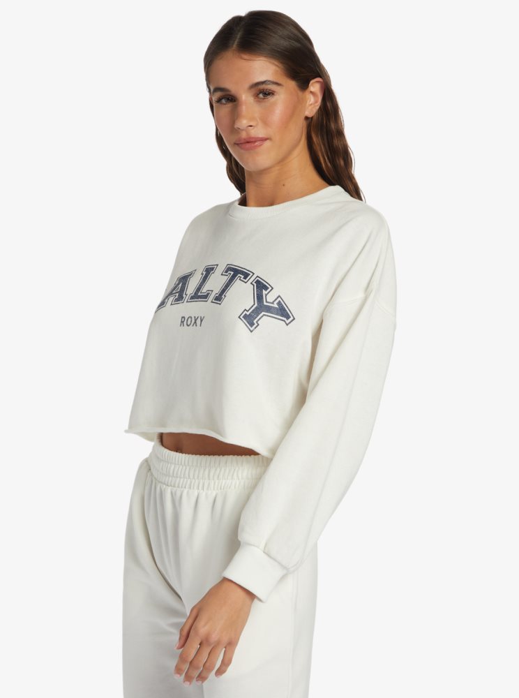 Sweats Roxy Morning Hike Crop D Crew Neck Blanche Femme | YBG-47080772