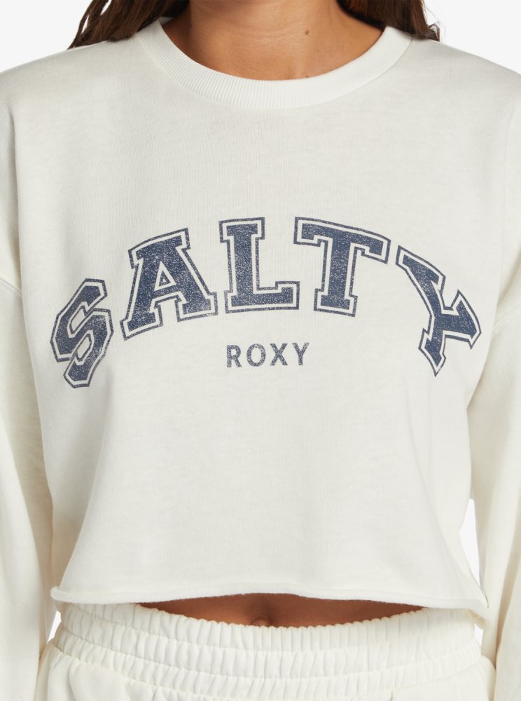 Sweats Roxy Morning Hike Crop D Crew Neck Blanche Femme | YBG-47080772